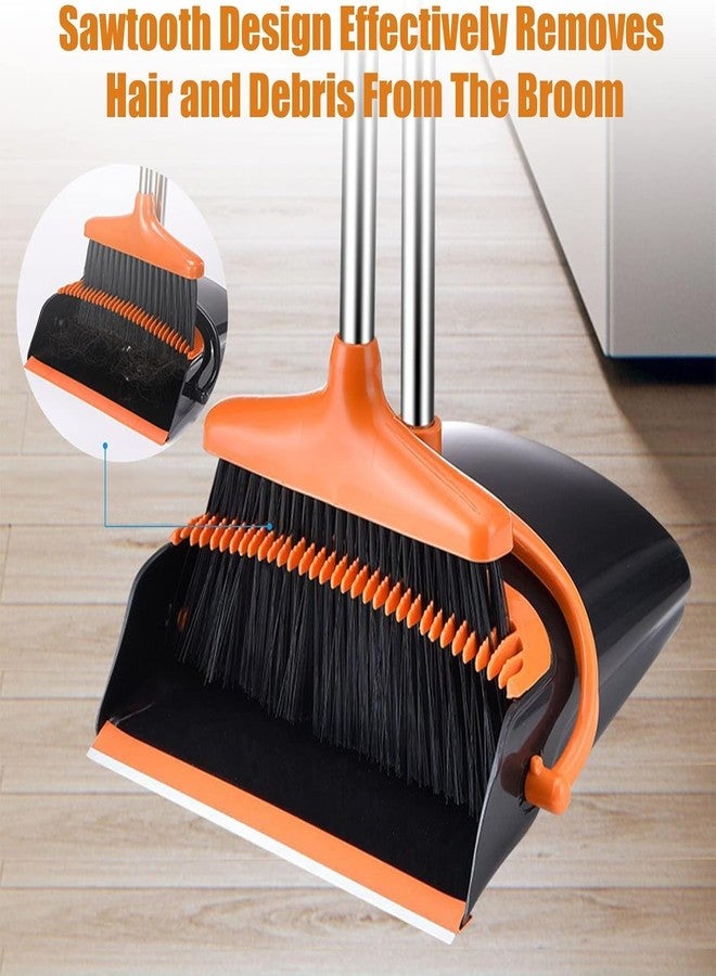 GNEY Standing Dustpan and Broom Set with Adjustable Long Handle | Self-Cleaning Comb Design | Upright Space-Saving Dustpan | Heavy-Duty Floor Cleaning for Home, Office & Pet Hair - Image 3
